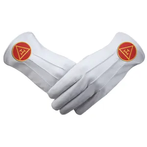 Royal Arch Chapter Gloves - Leather With Red Triple Tau Emblem