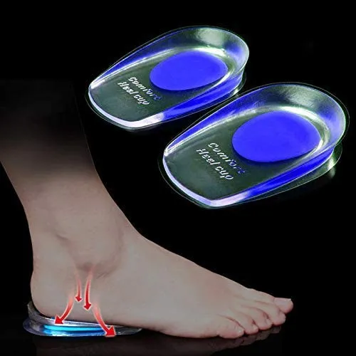 Silicone Gel Heel Cups - Shoe Inserts for Plantar Fasciitis, Sore Heel Pain, Bone Spur & Achilles Pain - Pad & Shock Absorbing Support