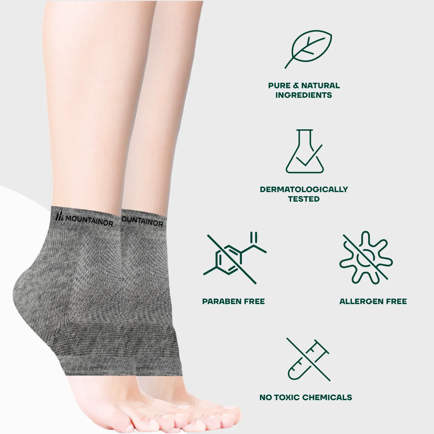 Silicone Gel Heel Socks🧦 for Dry Hard Cracked Heel Repair Pad  (Free Size, 1 Pair), Gray🪨