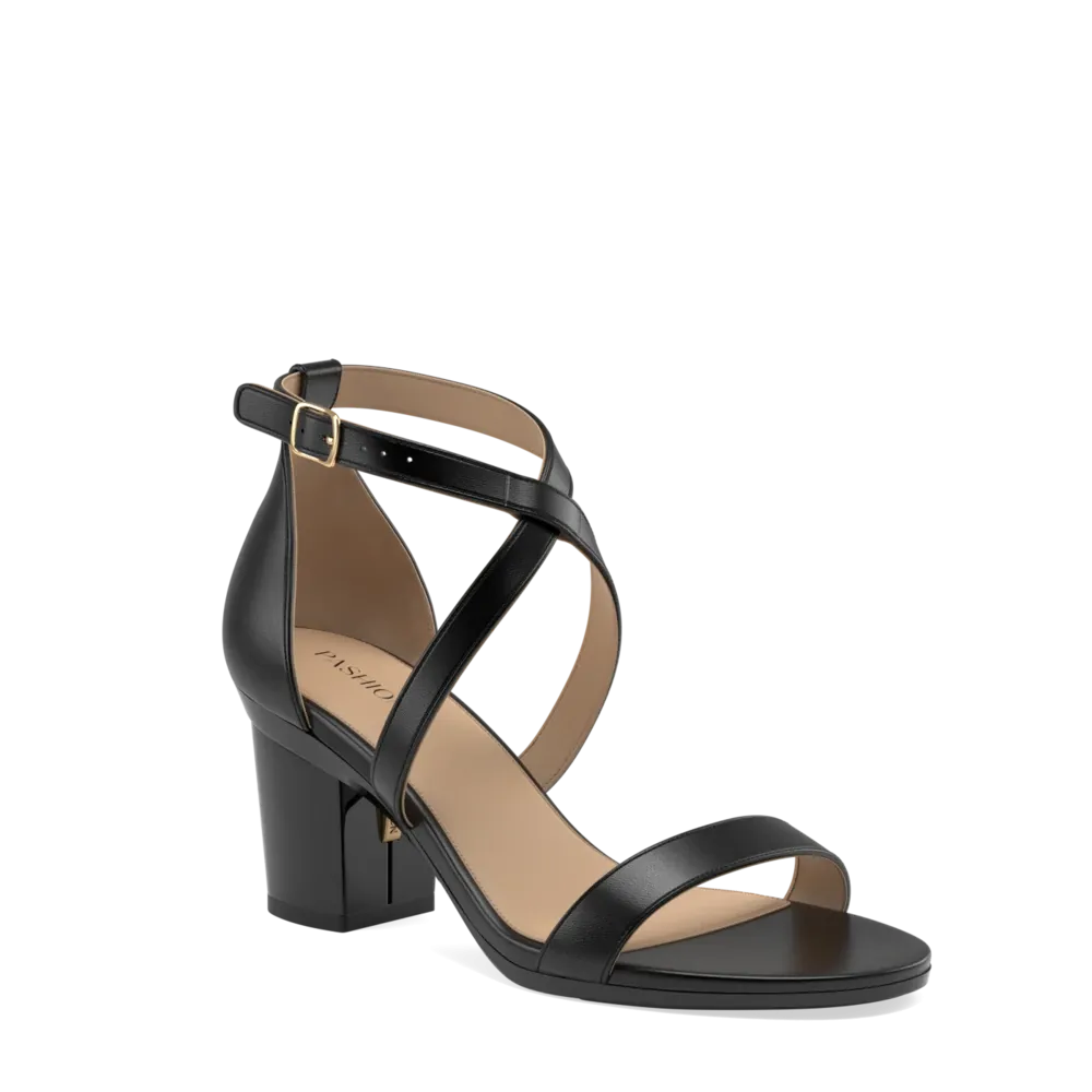 The Sandal - Coal Leather   Block Heel Kit 3 Coal