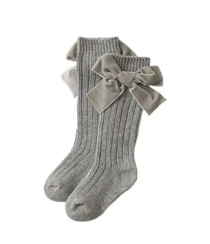 Valentina - Velvet Bow Baby Socks - Grey