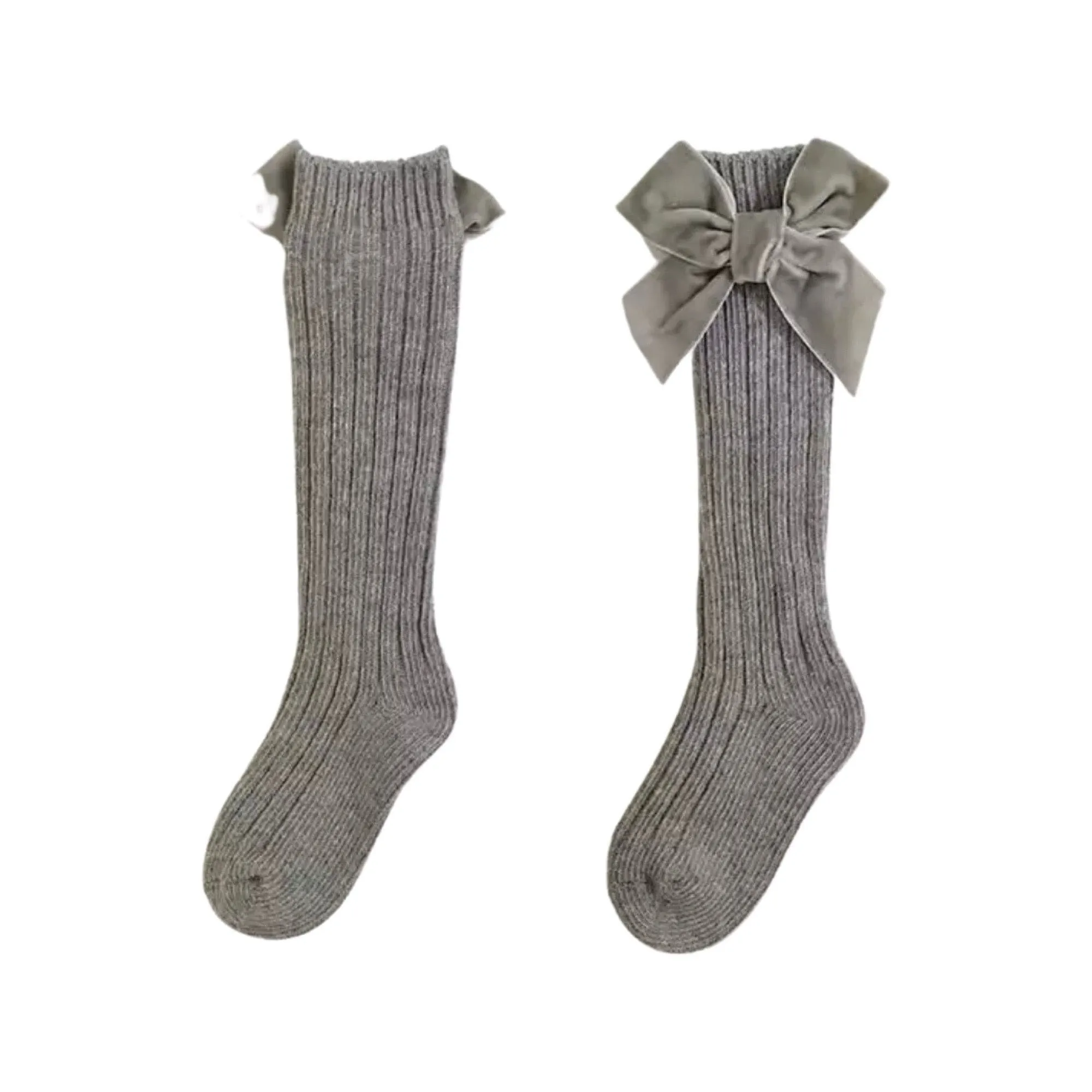 Valentina - Velvet Bow Baby Socks - Grey