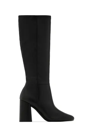 Viri Block Heel Knee High Boots - Black