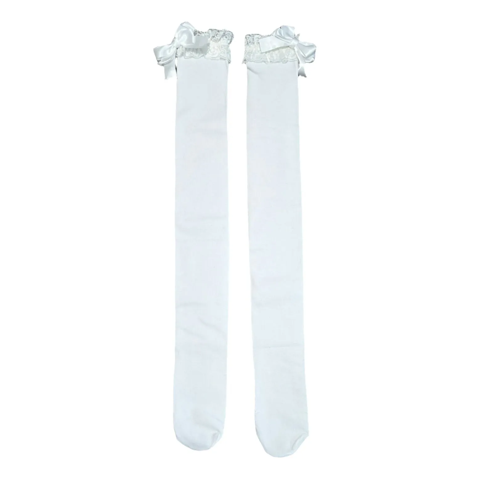 White Bow Thigh High Compression Socks