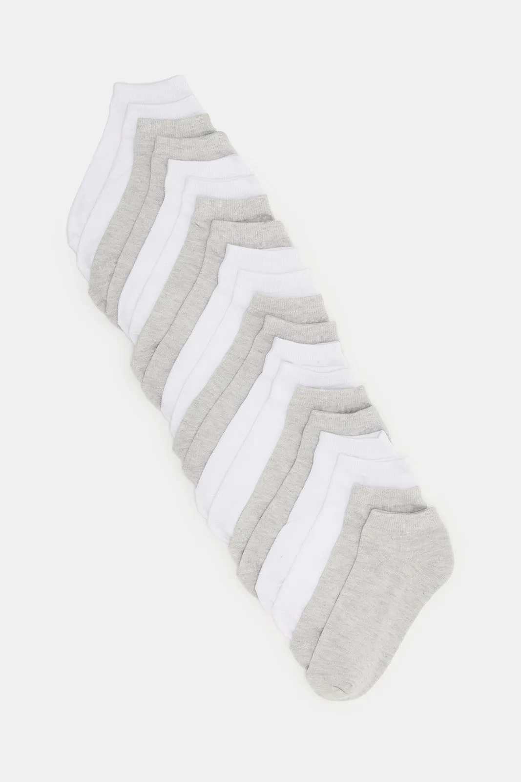 Women White And Grey Plain Assorted Ankle Socks Set (10 Pairs)