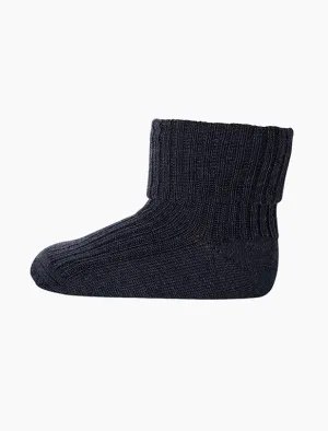 Wool Rib Socks in Denim Melange